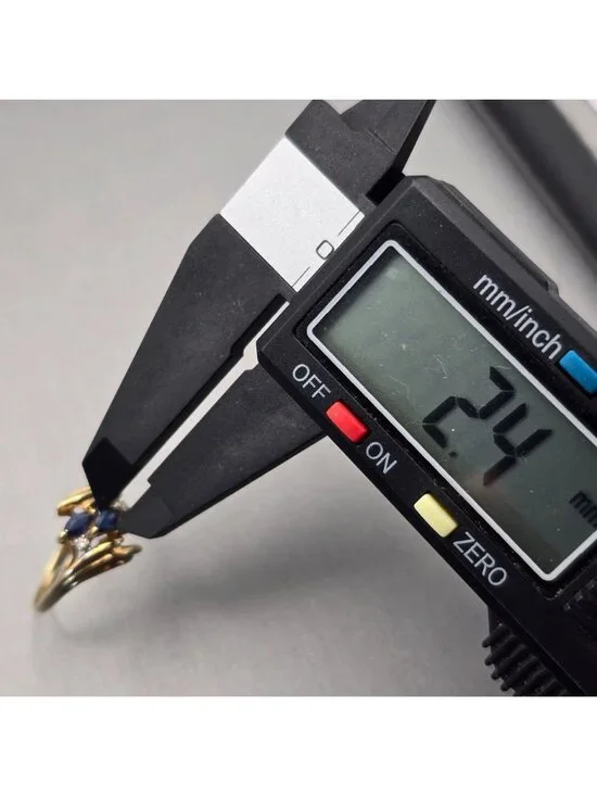 10k Gold Ring Size 7 3 Marquise Sapphire & 2 Diamond Accents Signed Cardow - Picture 13 of 16